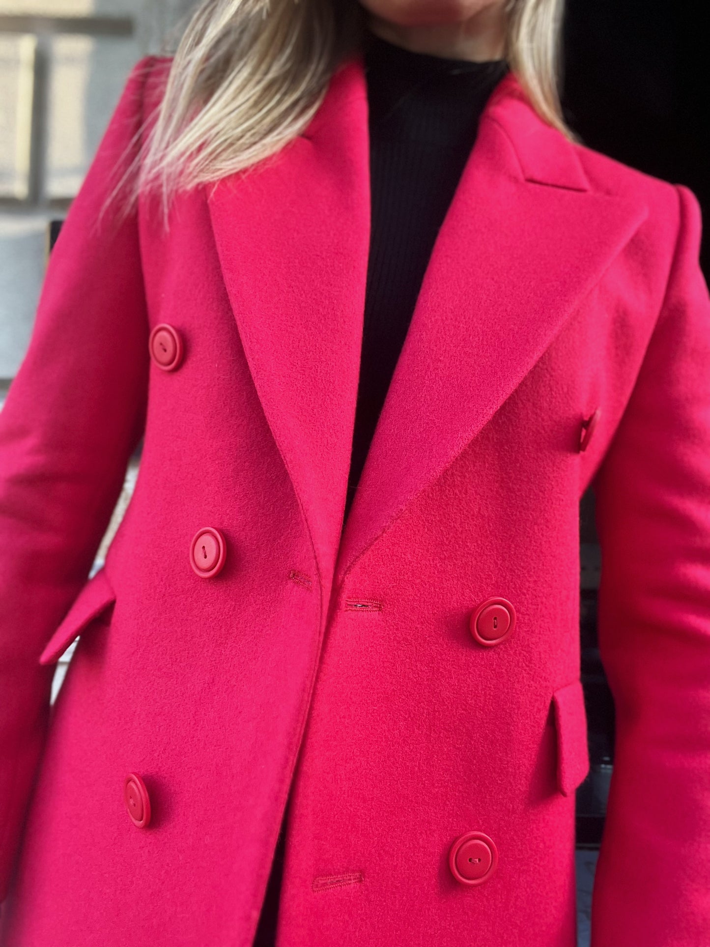 Straight coat jacket with accent shoulder