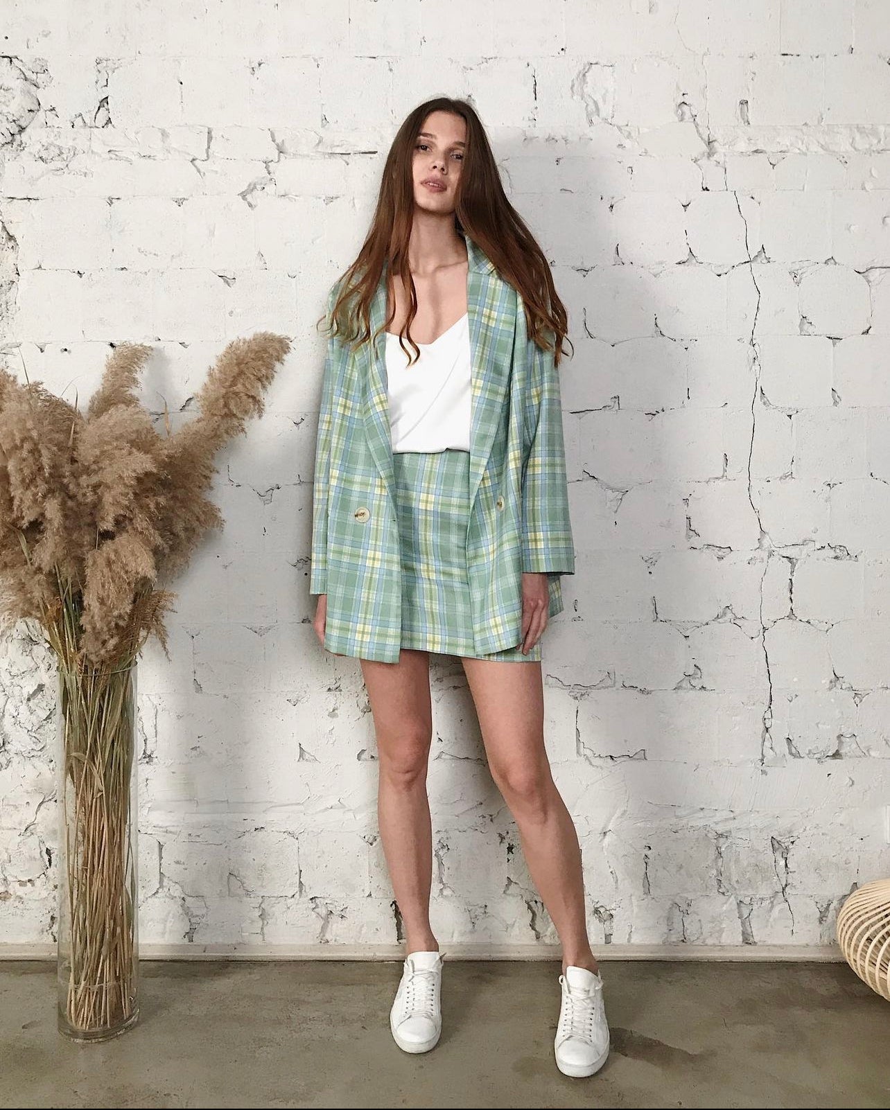 Checked suit with skirt