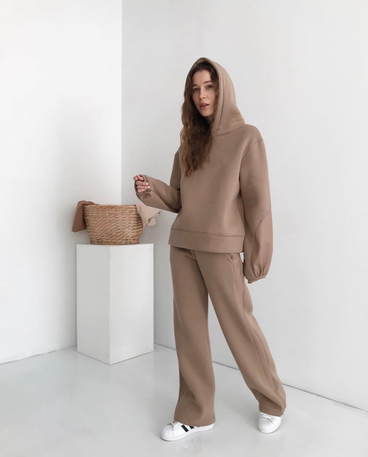 Fleece suit with eco leather details